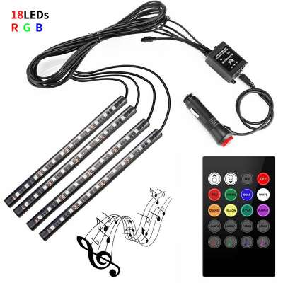 Car LED Strip 4PCS 18LEDs/segment RGB 5050SMD DC12V IP65 Waterproof LED Strip With Remote Voice controller