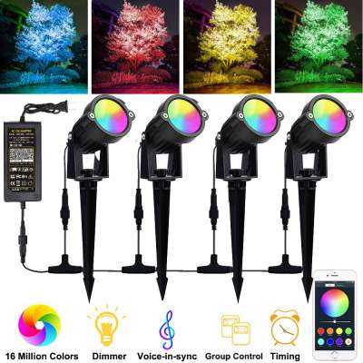 RGB Music Mobile Controlled LED Landscape Lights LED Garden Pathway Lights Walls Trees Outdoor Spotlight with Spike Stand Garden